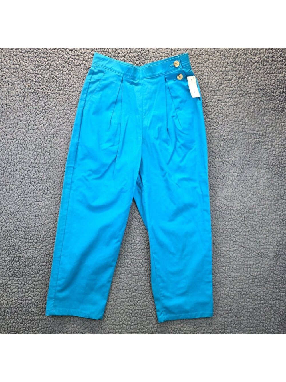 Vintage 80s Lord Isaacs Pleated Crop Pants 8 Teal Cotton Twee Indie Preppy Retro